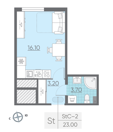 Студия 23 м²