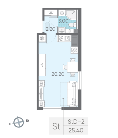 Студия 25.4 м²