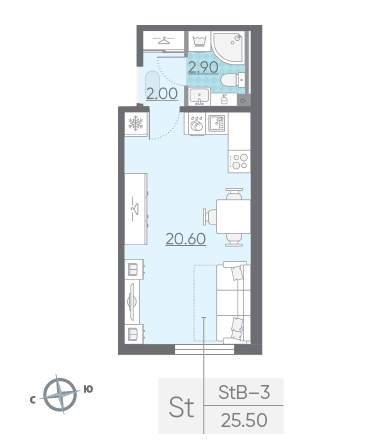 Студия 25.5 м²