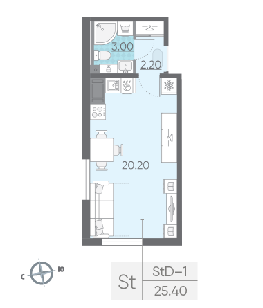 Студия 25.4 м²