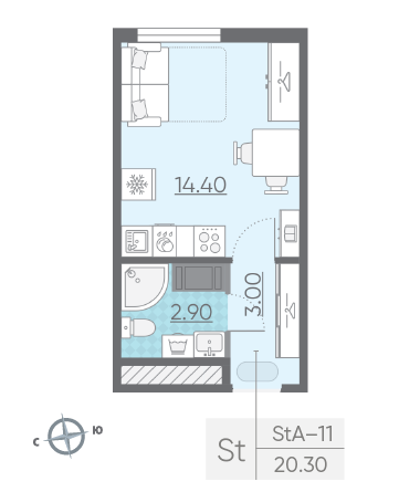 Студия 20.3 м²