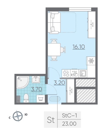 Студия 23 м²
