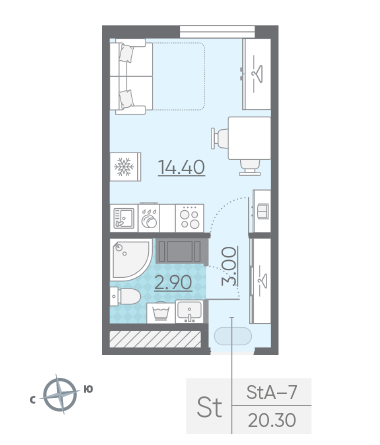 Студия 20.3 м²