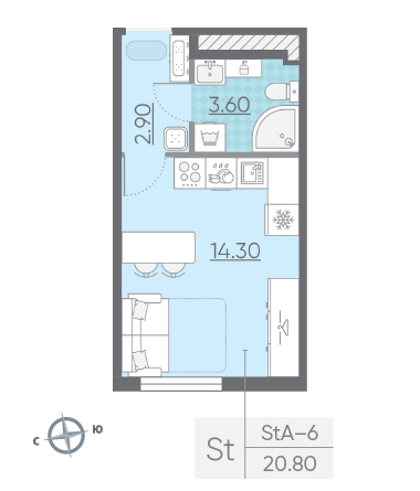 Студия 20.8 м²