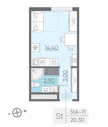 Студия 20.3 м²
