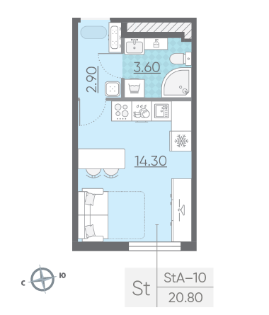 Студия 20.8 м²