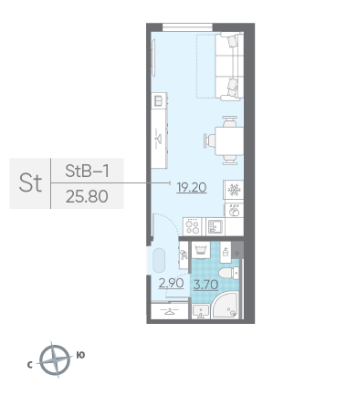 Студия 25.8 м²