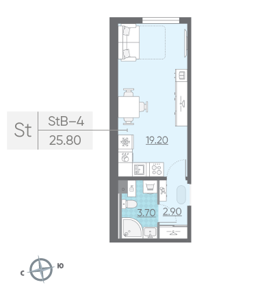 Студия 25.8 м²