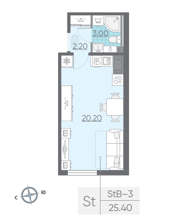 Студия 25.4 м²