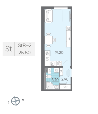 Студия 25.8 м²