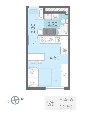 Студия 20.5 м²