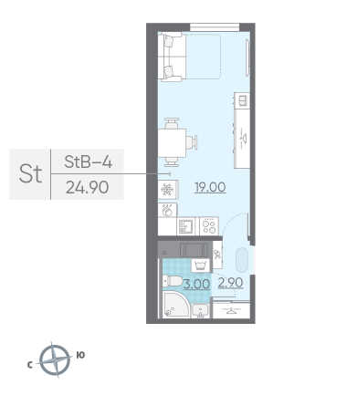 Студия 24.9 м²