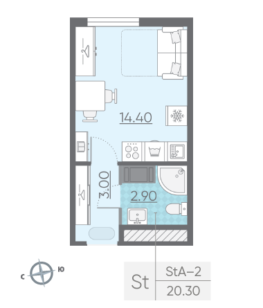 Студия 20.3 м²