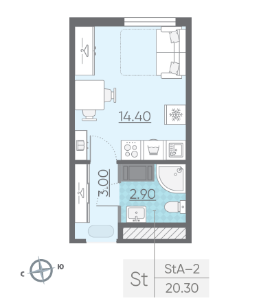 Студия 20.3 м²