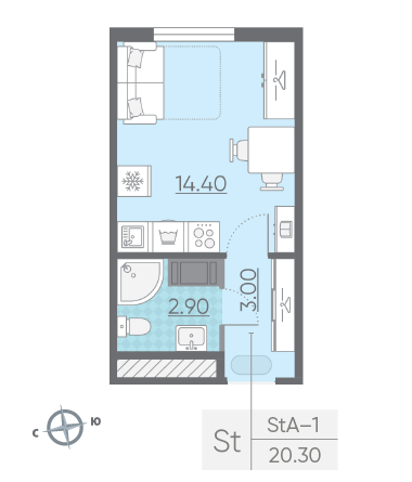 Студия 20.3 м²