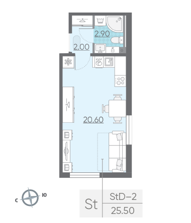 Студия 25.5 м²