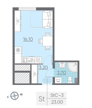 Студия 23 м²