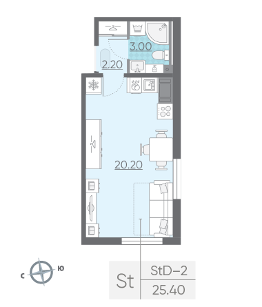 Студия 25.4 м²